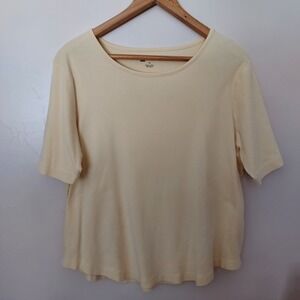 Koret Pima Cotton Layering Scoop Neck T Shirt Top Yellow XL Curved Hem